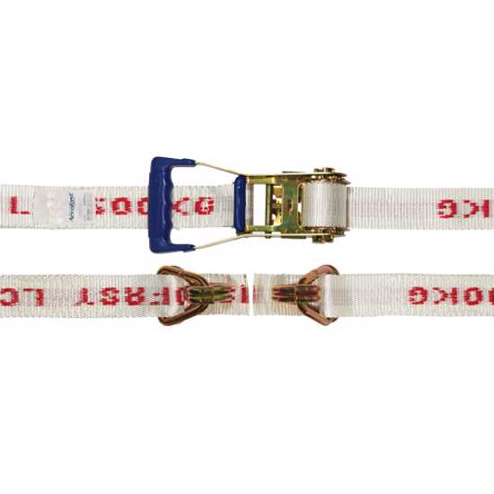 Heavy-duty 50mm x 6m NZ-made truck tiedown with 5000kg break strength for secure load restraint and easy ratchet tensioning.