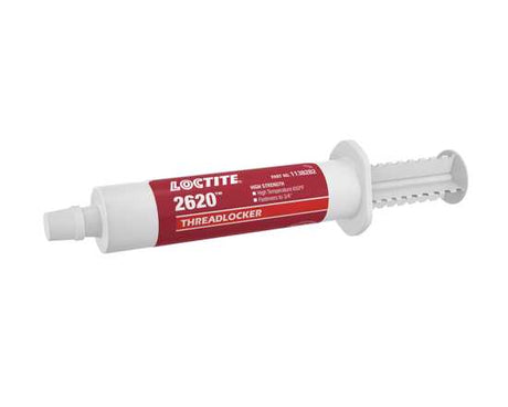 Red thixotropic threadlocker LOCTITE 2620, ideal for secure fastening under extreme temperature and vibration conditions.