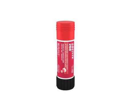 High-strength LOCTITE 268 threadlocker stick, 19g, secures bolts and nuts against vibration in overhead applications.