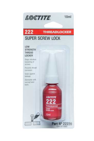 LOCTITE 222 Threadlocker in purple liquid, ideal for securing low-strength screws in automotive and mechanical assemblies.