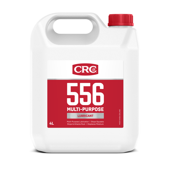 Versatile 4L CRC 556 Multi-Purpose Spray for lubrication, rust prevention, and moisture displacement in maintenance tasks.