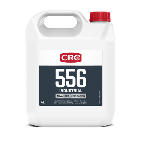 CRC 5-56 Industrial 4L bottle, a versatile lubricant with PTFE for rust removal, moisture displacement, and enhanced machinery maintenance.