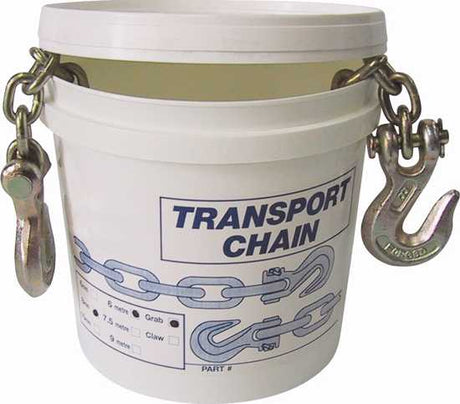 Bullivants Load Binder Kit in a bucket, featuring a durable 8mm x 6m chain and grab hook for secure cargo transport.