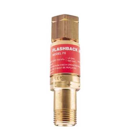 Cigweld Flashback Arrestor for blowpipes, featuring a non-return valve, stainless steel flame arrestor, and inlet filter.