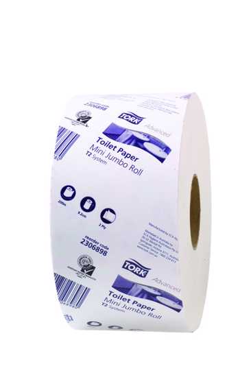 Tork Soft 2-Ply Toilet Paper Mini Jumbo Roll, 200m, pack of 12, ultra-soft, high-capacity, eco-friendly, and easy to maintain.