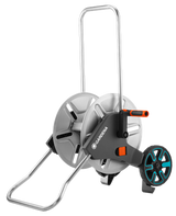 Sturdy Gardena CleverRoll M Metal Hose Trolley for easy hose storage, ergonomic crank, and anti-drip design.