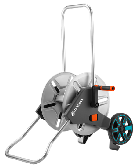 Sturdy Gardena CleverRoll M Metal Hose Trolley for easy hose storage, ergonomic crank, and anti-drip design.