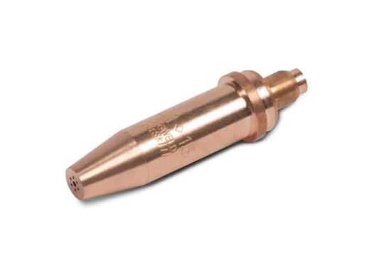 Oxy/Acet cutting nozzle with wider seating and protective flange for gas-tight seals.
