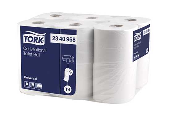 Tork 2-Ply Toilet Paper rolls offer 220 sheets of softness and strength, in a pack of 12, ideal for homes and businesses.