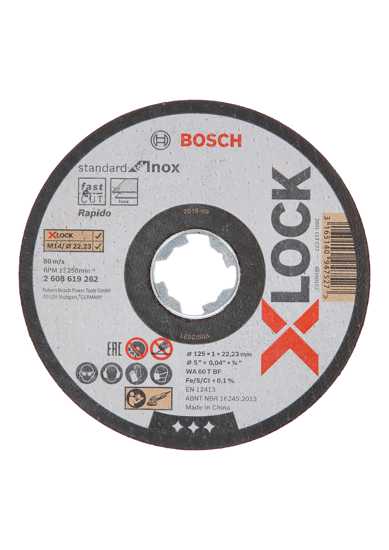 Bosch 125 x 1 x 22mm X-Lock Cut Off Disc for Inox, designed for precision cutting in stainless steel with a thin edge.