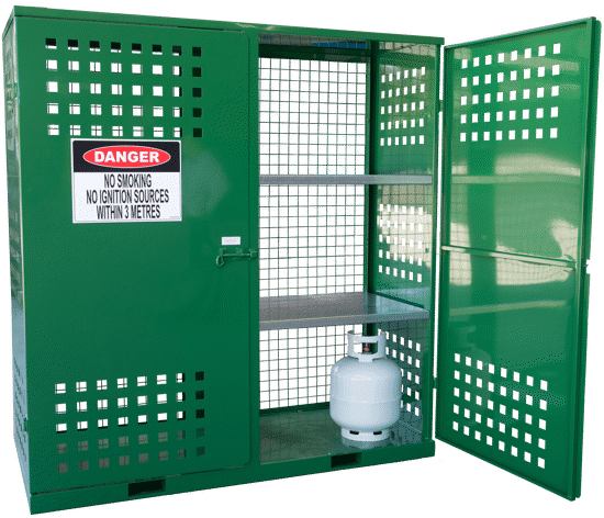 Chemshed Gas Cylinder Store-Large: durable, ventilated storage with heavy-duty locks, adjustable shelves, and weather-resistant finish.