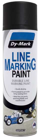 Dy-Mark Line Marking Black 500g paint for durable, UV-resistant lines in parking lots, warehouses, and sports fields.