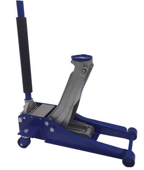 ProEquip 3.0T Super Low Profile HD Trolley Jack with dual-pump, safe overload valve, and comfortable rubber handle.