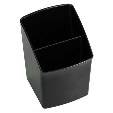 Sleek black Esselte Nouveau Pencil Cup for organizing pens, mobile phones, and business cards, perfect for any workspace.