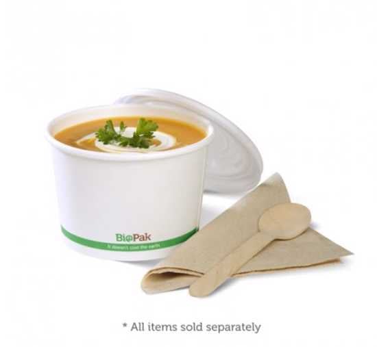 Eco-friendly Biopak Biobowl 550ml, biodegradable and compostable, perfect for serving hot and cold foods in a 25-pack.