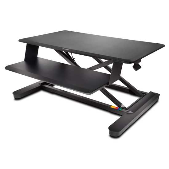 Kensington SmartFit Sit Stand Workstation in black, featuring a 900mm surface, adjustable height and ergonomic design for productivity.