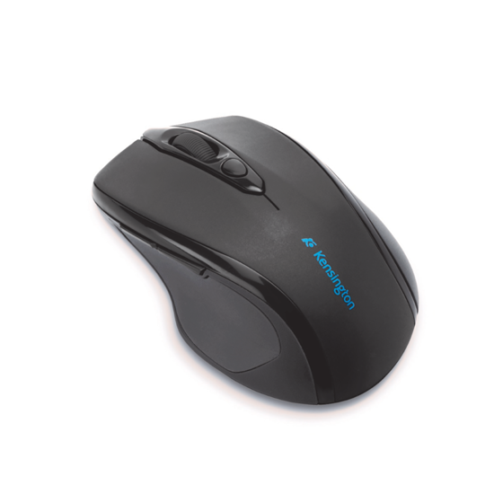 Black Kensington Pro-Fit Wireless Mouse with ergonomic design, 2.4GHz connection, and dedicated buttons for efficient navigation.