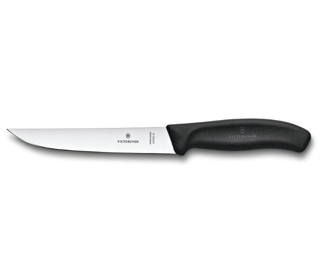 Victorinox Black Carving Knife (15cm) with ergonomic handle, sharp blade, and sleek design for easy, precise meat slicing.