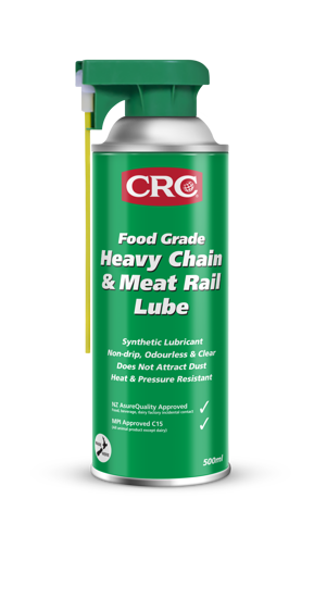 CRC Food Grade Heavy Chain and Meat Rail Lube 400g, a clear synthetic gel for high-performance lubrication in food processing applications.