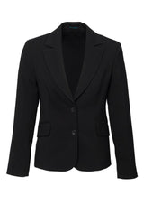 Ladies Short-Mid Length Black Jacket, size 10, featuring breathable fabric, hip-length fit, and functional pockets for style and comfort.