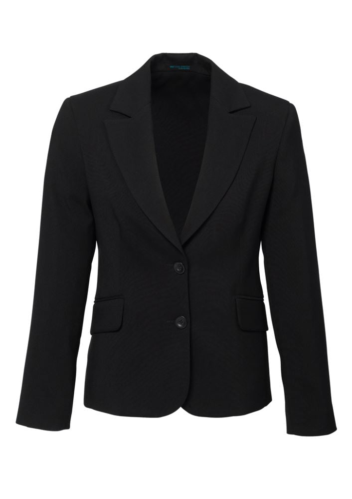 Ladies black short-mid length jacket with pockets, internal phone pocket, stylish fit for versatile occasions.