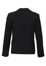 Ladies black short-mid length jacket, size 10, featuring bamboo charcoal fabric, functional pockets, and modern silhouette.