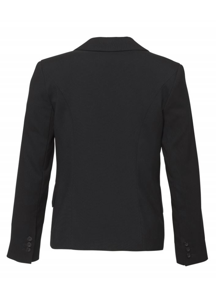 Stylish charcoal short-mid length jacket for women, size 16, featuring pockets and a tailored fit by Biz Collection.