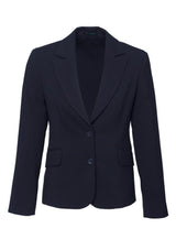 Navy short-mid length jacket size 16 from Biz Collection, featuring pockets and a flattering fit for versatile styling.