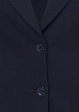 Navy ladies short-mid length jacket with pockets, offering style and comfort for work and leisure, designed by Biz Collection.