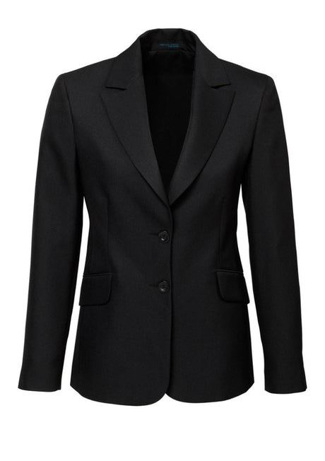 Ladies Longline Jacket in black, designed for stylish layering with an internal pocket and embroidery access zip for personalization.