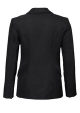Ladies Longline Jacket in black, size 12, featuring breathable bamboo charcoal fabric, internal pockets, and a sleek design.