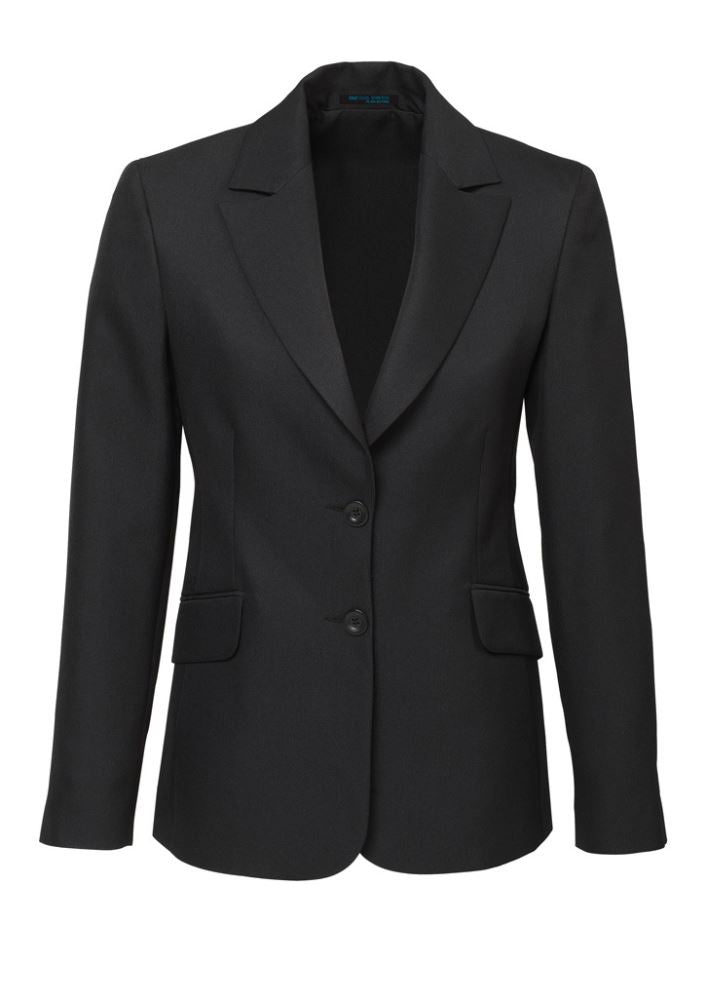 Ladies longline charcoal jacket from Biz Collection, size 20, features pockets and lightweight design for versatile styling.