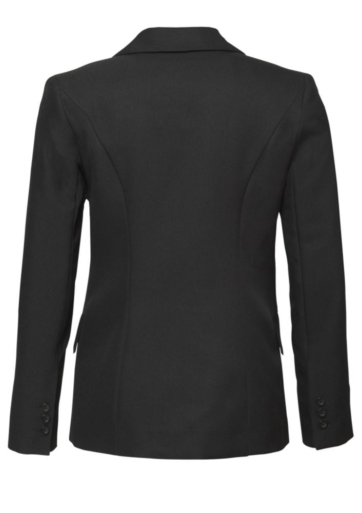 Ladies longline jacket in charcoal, size 20, featuring comfortable fabric and practical pockets for versatile styling.