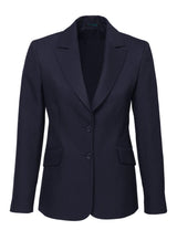 Chic navy longline jacket for ladies, size 26, featuring internal pockets and stylish, breathable fabric for comfort.