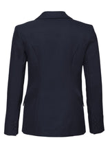 Navy Ladies Longline Jacket size 16, featuring chic design, internal pocket, and bamboo charcoal blend for comfort.