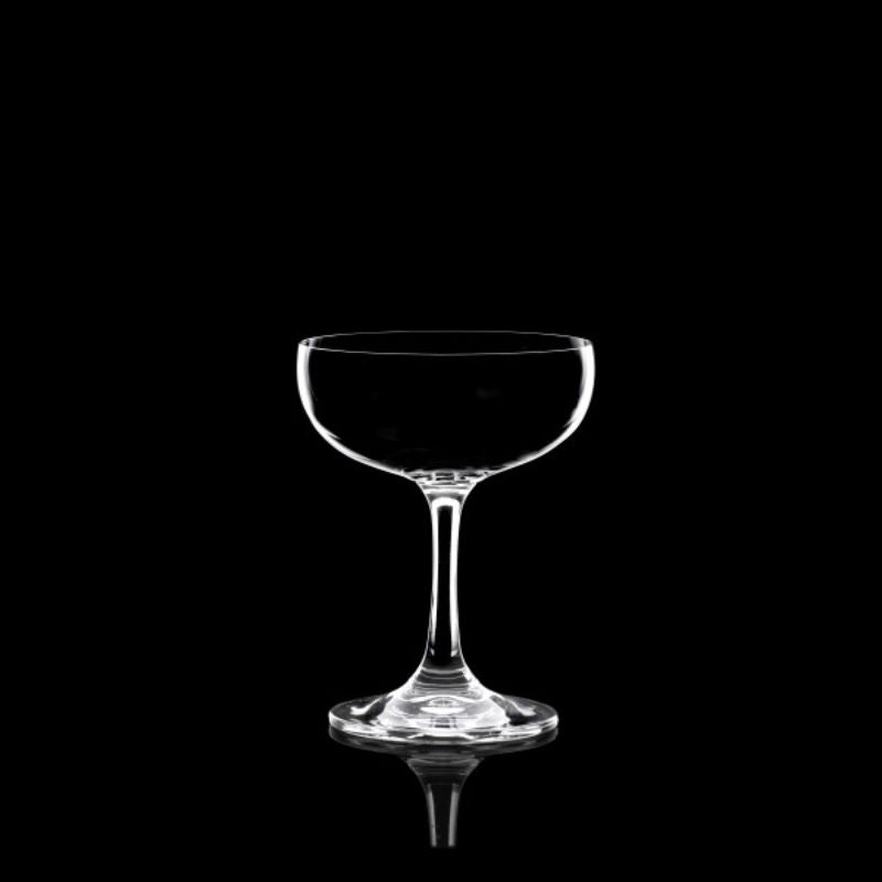 Set of 6 elegant 220ml coupe glasses in lead-free crystal, perfect for cocktails, desserts, and sophisticated dining.