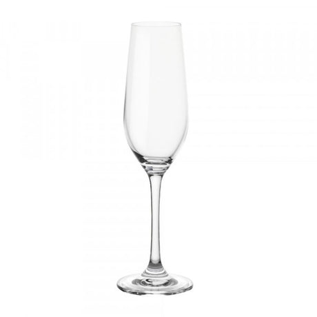 Set of six elegant 235ml Stanley Rogers Tamar flutes, crafted from lead-free crystal for sparkling beverages.