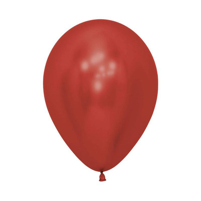 A pack of 50 Sempertex Crystal Reflex Red 12cm latex balloons, perfect for vibrant party decorations and elegant centerpieces.