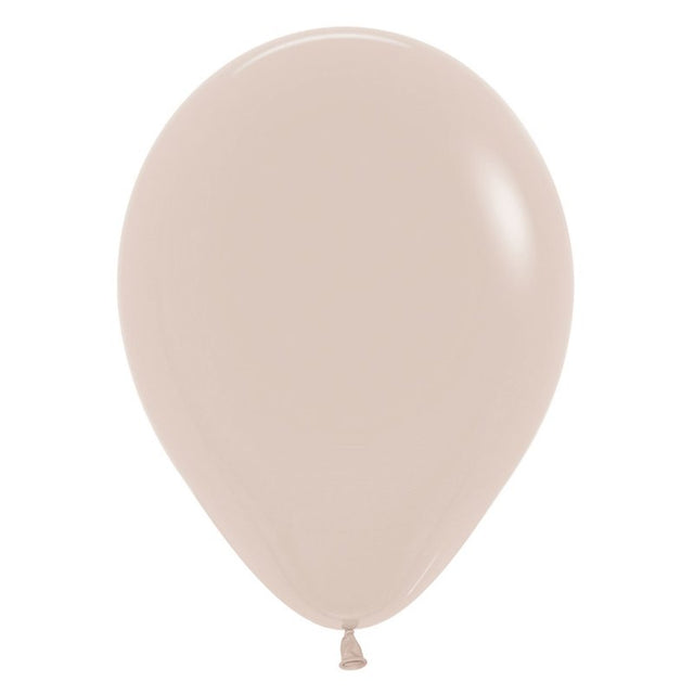 Pack of 50 Sempertex 12cm latex balloons in White Sand for elegant party decor and versatile event themes.