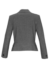 Stylish grey cropped jacket for women featuring embroidery zip, lined pocket, and contrast trim, perfect for versatile outfits.