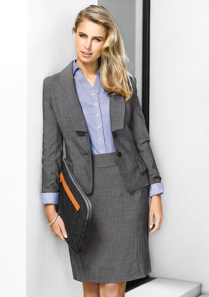 Stylish grey cropped jacket for women, featuring a lined pocket, embroidery zip, and contrast trim, perfect for versatile layering.