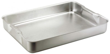 Aluminium roasting dish, 370x265x70mm, durable and oven-safe for even cooking of meats and vegetables.