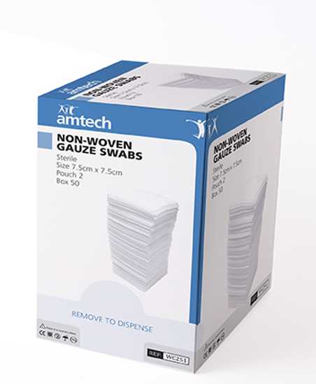 Sterile wound cleaning swabs, 75mm x 75mm, pack of 2, ideal for effective wound care and hygiene.