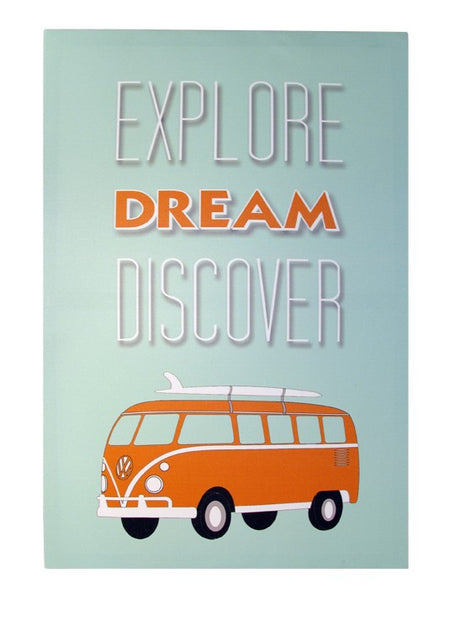 Canvas wall art featuring "Explore Dream Discover," designed to inspire creativity and wanderlust in modern interiors.