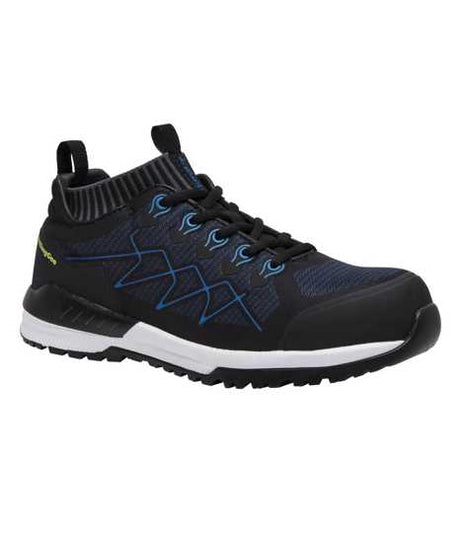 Breathable black and blue KingGee Vapour Knit K26530 safety shoes, size 11, with composite toe and non-slip outsole for ultimate protection.