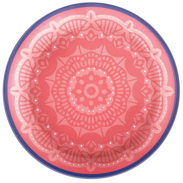 Round Boho Vibes melamine lunch plates in vibrant designs, 17cm, pack of 4, perfect for stylish and durable dining.