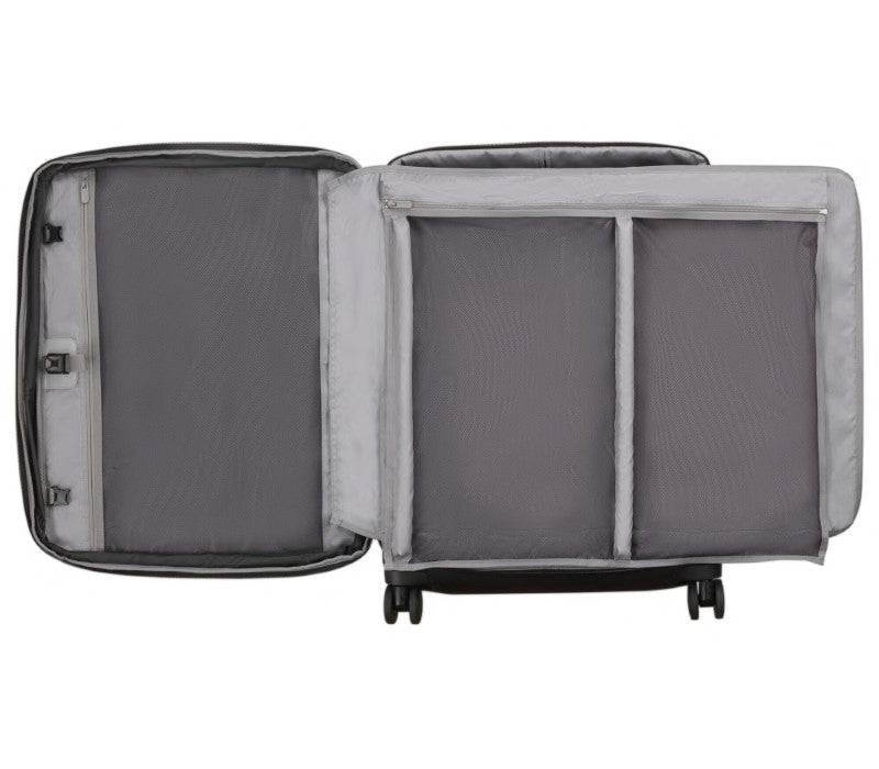 Victorinox Werks Traveler 6.0 Softside Large Suitcase in black, featuring durable nylon, expandable capacity, and smooth maneuvering wheels.