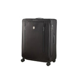 Alt text: "Victorinox Werks Traveler 6.0 Softside XL suitcase in black, featuring durable nylon, spacious design, and multi-tool."