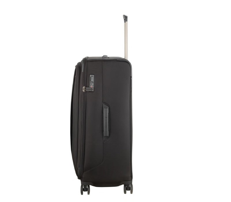 Victorinox Werks Traveler 6.0 Softside XL, black suitcase with durable nylon, spacious design, and integrated multi-tool.