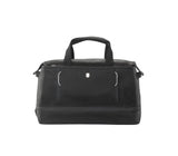 Victorinox Werks Traveler 6.0 Weekender Duffle Bag in black with expandable capacity, rear sleeve, and zippered pocket for organization.